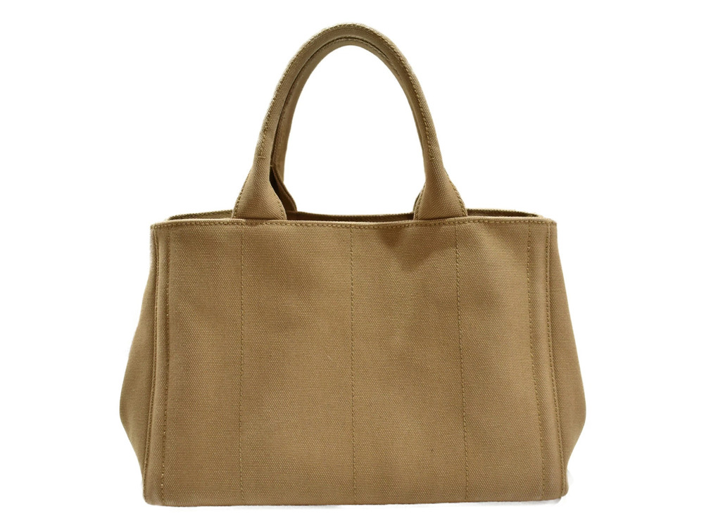Prada Shoulder Beige Bag Studs Canvas Canapa 2way Tan